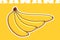 Vector bunch of bananas of different shapes. Four ripe yellow bananas drawn in a flat design