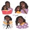 Vector bundle of happy loving black african american family scenes