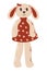 Vector Bunny doll in red dress Cute plush toy Flat style