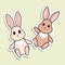 Vector bunny stickers. Two bunnies in cartoon style with black contour