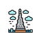 Vector Burj Khalifa, United Arab Emirates, landmark flat color line icon.