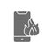 Vector burnt smartphone, damaged phone grey icon.
