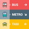 Vector bus, metro, taxi signs concept with color outline icons