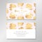 Vector business card template with golden monstera palm leaves on pale pink background.