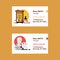 Vector business cards for artist supplies store manager with brushes, gypsum head, ink bottles, palette and text template. Flat ar