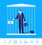 Vector business concept illustration. Businessman in jail