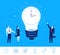 Vector business concept illustration. Businesspeople are standing around the clock lamp