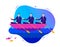 Vector business illustration, stylized characters. Successful teamwork concept, 3 businessmen rowing a boat