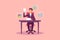 Vector of a business man sitting at desk analysing financial reports