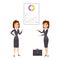 Vector business woman character silhouette presentation adult office career posing young girl.