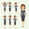 Vector business woman character silhouette standing adult office career posing young girl.