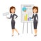 Vector business woman character silhouette standing adult office career posing young girl.