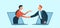 Vector of a businessman and business woman communicating online having agreement and shaking hands