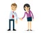 Vector of a businessman and business woman shaking hands each ot