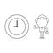 Vector businessman character gesturing thumbs up with clock time. Black outline