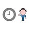 Vector businessman character gesturing thumbs up with clock time. Color and black outlines