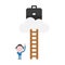 Vector businessman character ladder, pointing up to climb and re