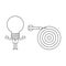 Vector businessman character with light bulb head and dart miss the mark on bulls eye. Black outline