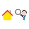 Vector businessman character looking magnifying glass to house