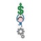 Vector businessman character running and carrying dollar arrow moving up on gears. Color and black outlines