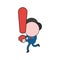 Vector businessman character running and carrying exclamation mark. Color and black outlines