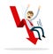 Vector of Businessman slide down a red arrow