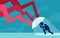 Vector of a businessman with umbrella resisting falling red arrows