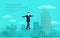 Vector businessman walking tightrope against the