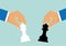 Vector of businessmen moving chess pieces as a symbol of rivalry corporate negotiation