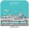 Vector of busy airport with airplane take off , landing