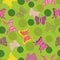 Vector butterfly and flower pattern, green and lila butterfly, blossom. Repeating pattern,