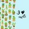 Vector cacti in plant pots illustration with lettering I love cacti