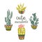 Vector Cactus hand-drawn poster. Grunge silhouette print linocuts. Cacti on the white background.