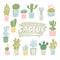 Vector cactus silhouettes in the pots. Hand drawn set of cactus and succulents.