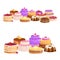 Vector cake icon set, Birthday food, sweet dessert, illustration.