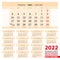 Vector calendar template for year 2022, Russian and English languages. Ready for print