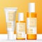Vector Calendula Theme Skin Care, Beauty or Toiletries Packaging with Transparent Tinted Orange Bottle