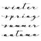 Vector calligraphic set. Parts of the year. Names of seasons by hand. Winter, Spring, Summer and Autumn words.