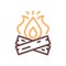 Vector campfire icon. Thin line illustration for outdoor adventures, camping, summer vacations, fire on logs