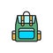 Vector camping backpack, tourist backpack flat color line icon.
