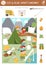 Vector camping cut and glue activity. Summer camp educational crafting game with cute scene with kids in the forest. Fun printable