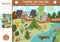 Vector camping searching game with cute children in the forest. Spot hidden kids in the picture. Simple seek and find summer camp