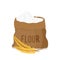 Vector canvas bag with white flour, golden ears