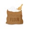 Vector canvas bag with white flour, wooden scoop