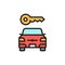 Vector car key, automobile blocked flat color line icon.