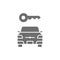 Vector car key, automobile blocked grey icon.