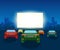 Vector Car Open Air Cinema. Vintage Illustration With Cars And Night City