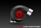 Vector car turbocharger isolated on dark background. Realistic black turbine with red fan icon. Tuning turbo superchardger.