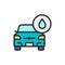 Vector car wash, auto washing flat color line icon.
