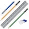 Vector Carbon pencil. Pencil eraser ruler and pen on white background. Object tool for office stationery and school.